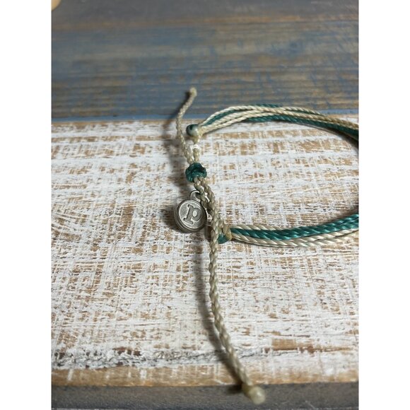 Pura Vida Teal & Beige Braided Bracelet With Charm - Picture 3 of 5